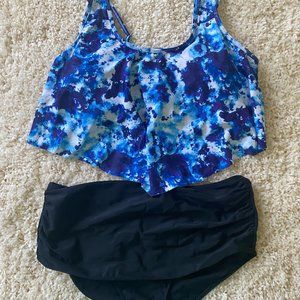 Flounce Top Vintage Tummy Control Bottom Two Piece (Amazon)
